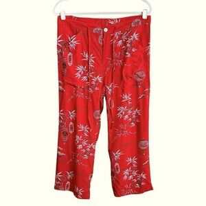 Vintage LUCKY BRAND Lucky Beach Red Hula Lounge Pants – Tropical Bamboo Print L
